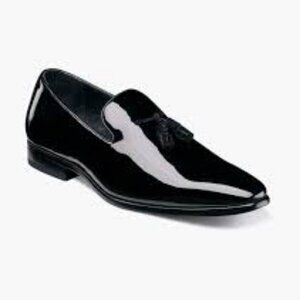STACY ADAMS  PHOENIX Plain Toe Tassel Slip On, Black Faux Patent  Men Size 11 M